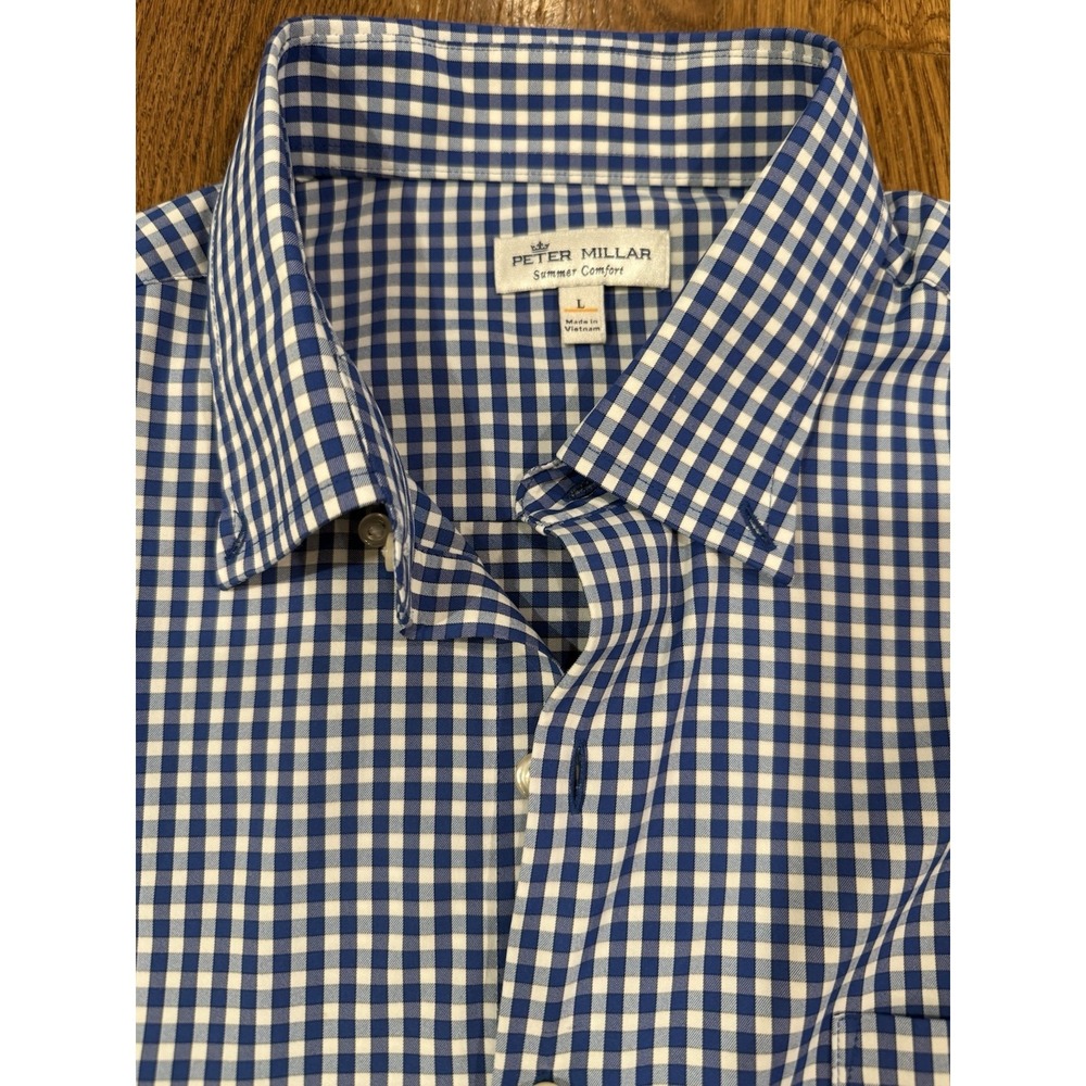 Peter Millar Summer Comfort Buttodown Blue Check Men's Size Large Lightweight - Picture 3 of 6